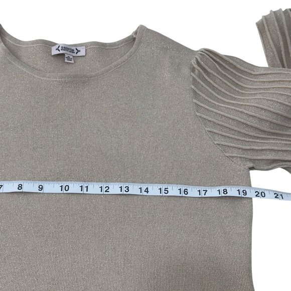 Nanette Lepore Women Gold Beige Knit Top Sweater XL Button Cuffs Pleated Sleeves - Picture 6 of 11